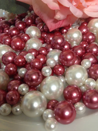 120pc Mauve (Dusty) Pink/White Pearls No Holes (Mix 18mm, 14mm,10mm, 8mm) For Vase Fillers, Centerpieces