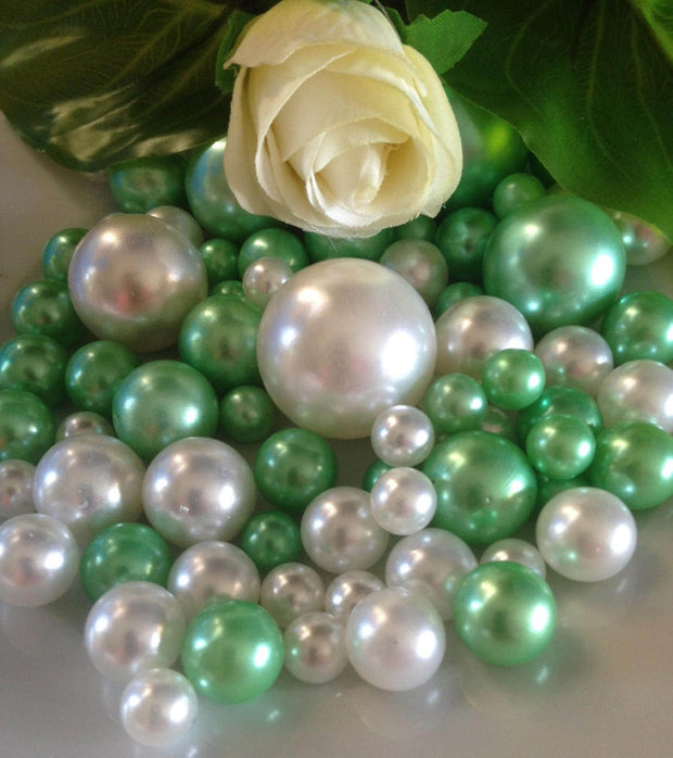 30/80pc Seafoam Green/White Decorative Jumbo Pearls, Mix Size Pearls, No Hole Pearls Vase Fillers, Floating Pearl Centerpiece