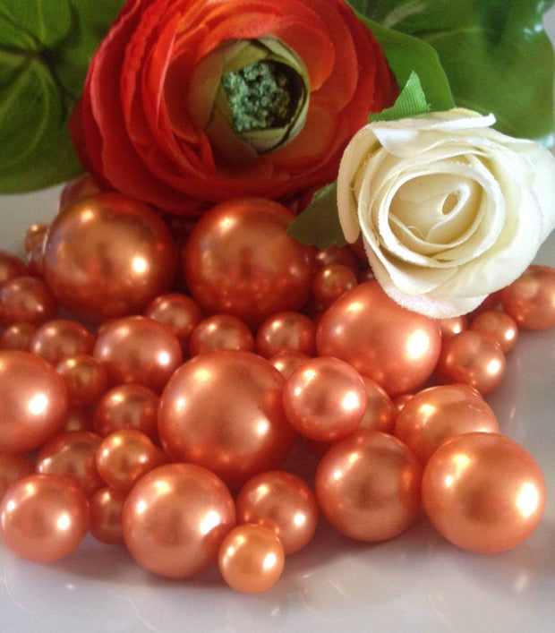 Coral-Orange Jumbo Pearls (8-10-14-18-24-30mm) for vase fillers/wedding - Pick your size.