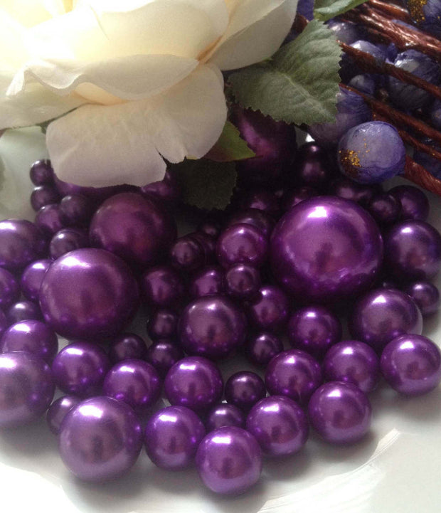 Deep Purple Jumbo Pearls, Vase Filler Pearls, No Hole Pearls, Mix Size (8-10-14-18-24-30mm) Floating Pearl Centerpiece