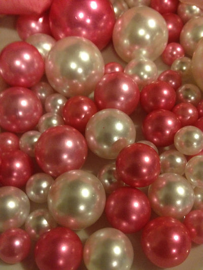 30/80pc Pink/Ivory Decorative Jumbo Pearls, Mix Size Pearls, No Hole Pearls Vase Fillers, Floating Pearl Centerpiece