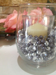 Gray/Silver Pearls, Diamonds And Pearls Confetti 500pc Mix, For Candle Vase Fillers, Table Scatters, No Hole Pearls, Small Pearls