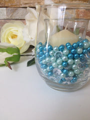 Teal/Light Blue Pearls, Diamonds And Pearls Confetti 500pc Mix, For Candle Vase Fillers, Table Scatters, No Hole Pearls, Small Pearls