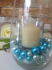 Teal/Light Blue Pearls 80pc Mix, Jumbo Pearls Vase Fillers, Table Scatters, Floating Pearl Centerpiece. Wedding Pearl Centerpieces