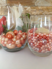 Peach/Coral Orange Pearls 80/500pc Mix, Jumbo Pearls Vase Fillers, Diamonds/Pearl Confetti, Floating Pearl Centerpieces, Wedding Pearl Decor