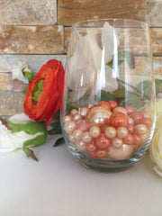 Floating Pearl Centerpiece, Peach/Coral Orange Pearls 80pc Mix, Jumbo Pearls Vase Fillers, Table Scatters, Wedding Pearl Centerpieces