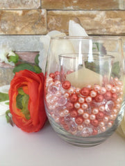 Peach/Coral Orange Pearls, Diamonds And Pearls Confetti 500pc Mix, For Candle Vase Fillers, Table Scatters, No Hole Pearls, Small Pearls