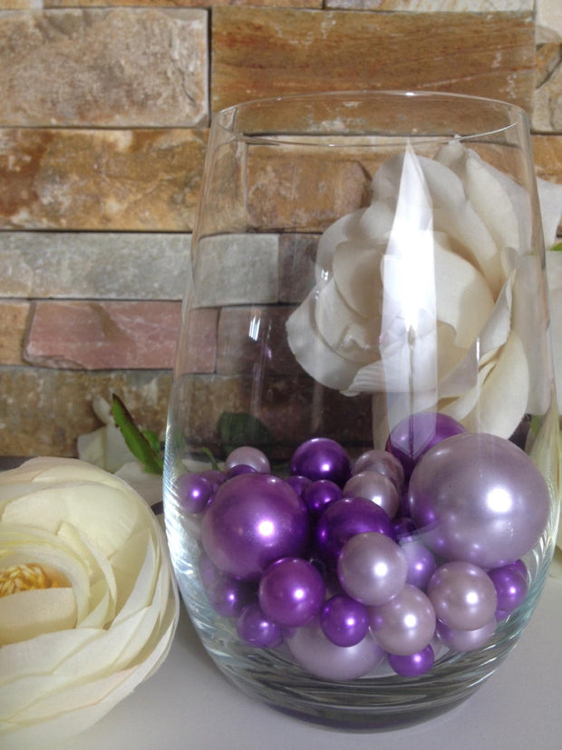 Purple/Lilac Pearls 80/500pc Mix, Jumbo Pearls Vase Fillers, Diamonds/Pearl Confetti, Floating Pearl Centerpieces, Wedding Pearl Decor