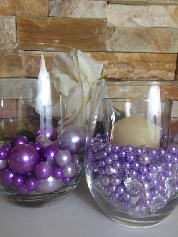 Purple/Lilac Pearls 80/500pc Mix, Jumbo Pearls Vase Fillers, Diamonds/Pearl Confetti, Floating Pearl Centerpieces, Wedding Pearl Decor