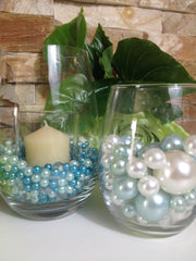 Prairie Light Blue/White Pearls 80/500pc Mix, Vase filler Pearls, Diamonds/Pearl Confetti, Floating Pearl Centerpieces, Wedding Pearl Decor
