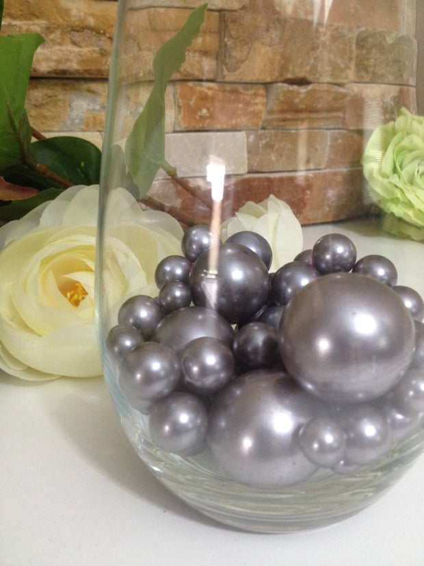 Silver Jumbo Pearls/Table Confetti mix sizes 5-6-7-8-9-10-14-18-14-18-24-30 For Wedding & Home Decors