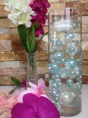 Floating Pearl Centerpieces Light Blue/white Pearls 80pc Mix, Jumbo Pearls Vase Fillers, No Hole Pearls, Wedding Pearl Centerpieces