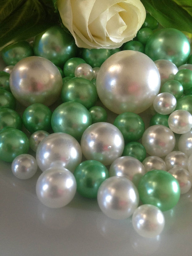 80pc Unique Floating Pearls Decor, Seafoam Green/White Pearls, Jumbo Pearls Vase Fillers, No Hole Pearls