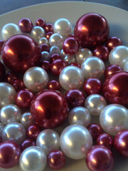 80pc Cranberry Red/White Pearls, Floating Pearls Decors, Jumbo Pearls Vase Fillers, No Hole Pearls, Decorative Pearls, Pearls Confetti