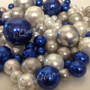 Unique Royal Blue/White/Silver 80pc Mix, Jumbo Pearls Vase Fillers, Decorative Pearls, Pearls Confetti