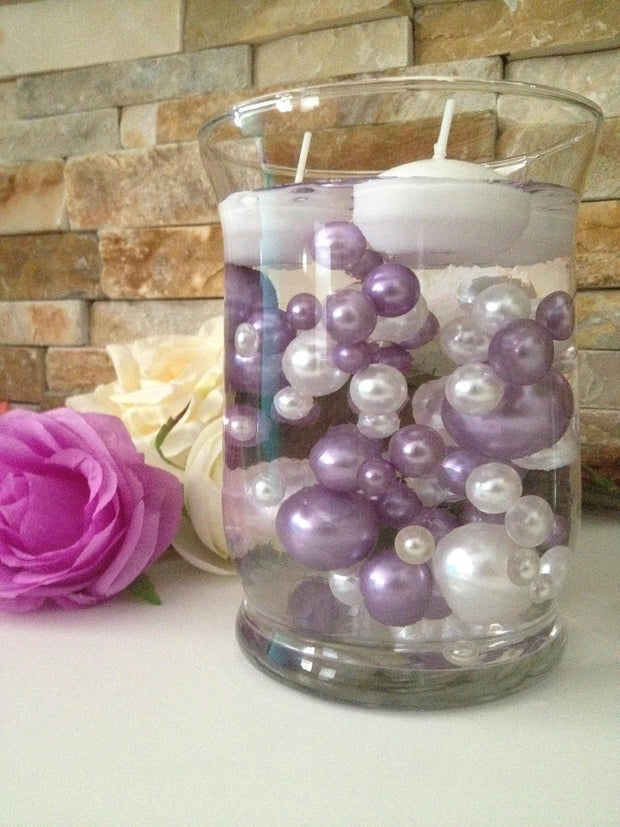 Floating Pearls lavendar/white 80pc Mix, Jumbo Pearls Vase Fillers, No Hole Pearls, Decorative Pearls, Pearls Confetti