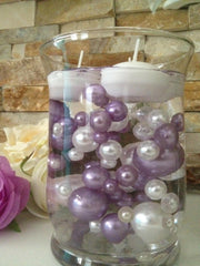 Floating Pearls lavendar/white 80pc Mix, Jumbo Pearls Vase Fillers, No Hole Pearls, Decorative Pearls, Pearls Confetti