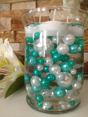 Decorative Pearls Turquoise Green/White Pearls 80pc Mix, Jumbo Pearls Vase Fillers, No Hole Pearls, Floating Pearls, Pearls Confetti