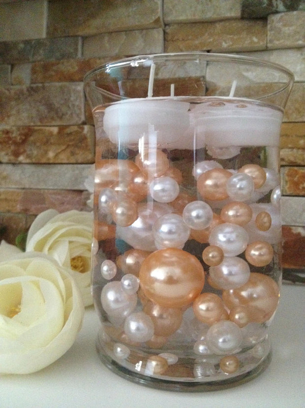 Decorative Pearls Peach/White Pearls 80pc Mix, Jumbo Pearls Vase Fillers, No Hole Pearls, Floating Pearls, Pearls Confetti