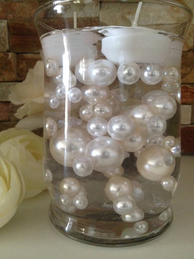 Ivory/White Pearls 80pc Mix, Jumbo Pearls Vase Fillers, No Hole Pearls, Floating Pearls, Pearls Confetti