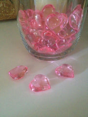 48 Acrylic Pink Hearts 23mm for Wedding Decoration Table Scatters, Vase Fillers, Valentine Decor