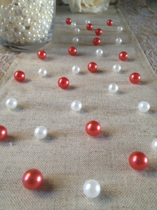 Red and White Vintage Table Pearl Scatters For Wedding, Parties, Special Events Decor