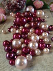 Blush Pink Burgundy Cranberry Wedding Theme Colors, Perfect For Vintage Pearl Table Scatters, Rustic Pearl Table Decors