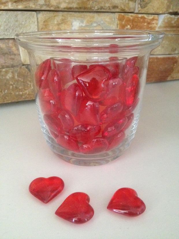 48 Acrylic Red Hearts 23mm for Wedding Decoration Table Scatters, Vase Fillers, Valentine Decor