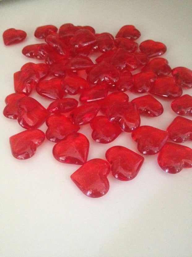 48 Acrylic Red Hearts 23mm for Wedding Decoration Table Scatters, Vase Fillers, Valentine Decor