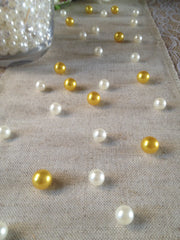 Vintage Table Pearl Scatters Gold and Ivory Pearls For Retirement, Golden Anniversary, Wedding, Parties, Special Events Decor Table Confetti