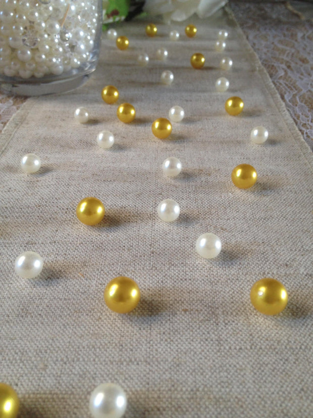 Vintage Table Pearl Scatters Gold and Ivory Pearls For Retirement, Golden Anniversary, Wedding, Parties, Special Events Decor Table Confetti