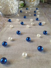 Vintage Table Pearl Scatters Royal Blue and Ivory Pearls For Wedding, Parties, Special Events Decor Table Confetti
