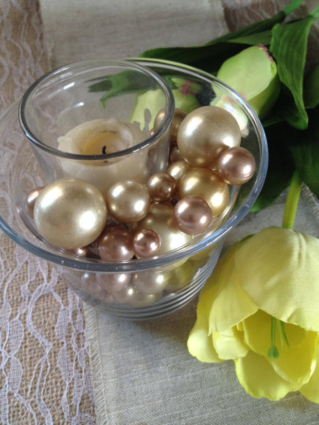 80 Vintage Pearl Table Scatters, Champagne Bronze Copper Pearl Colors, Vase Filler Pearls, No Hole Pearls