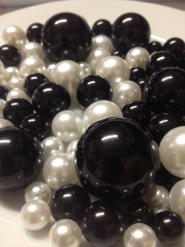 Black/White Decorative Jumbo Pearls Vase Filler Mix, Table Scatters, Floating Pearl Centerpiece