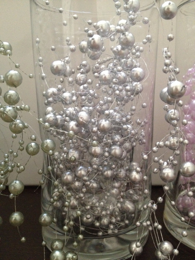 Silver  Pearl Beaded Garland, Beaded Pearl Garland 5ft - Great for candle wreaths, add water to make floating pearl garland