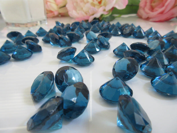 19mm Teal Blue Acrylic Diamond Gems 100/pk For Table Confetti, Vase Fillers, Table Scatters