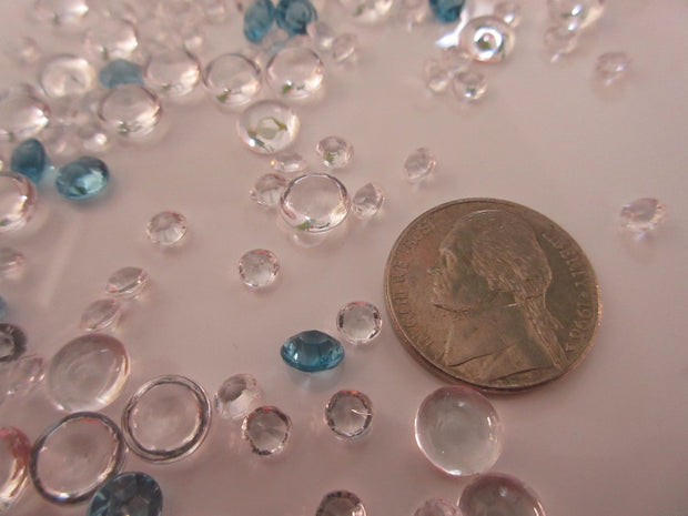 3000 Mixed Size Teal Blue/Clear Acrylic Diamond Gems, Raindrop beads Vase Fillers Table Scatters(4.5mm, 6mm, 7mm)