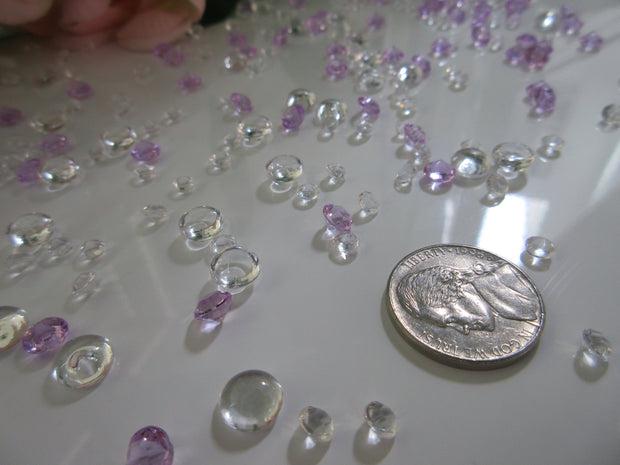 Raindrop Beads Vase Fillers, Lavendar/Clear Acrylic Diamond Gems 3000/pk Mix Sizes 4.5mm, 6mm, 7mm)
