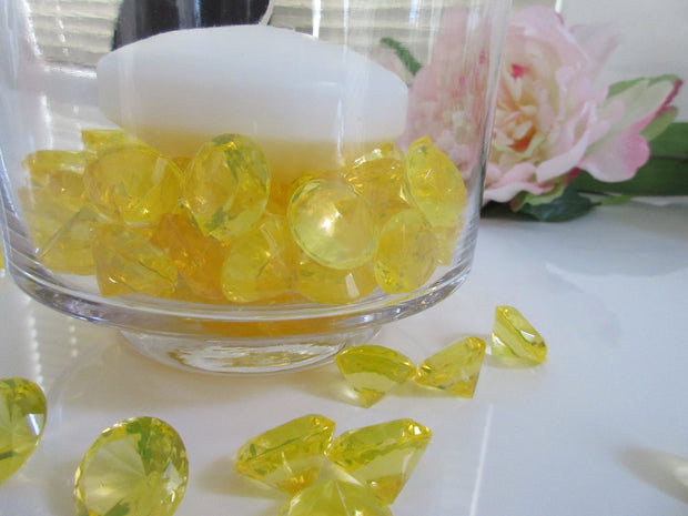 19mm Lemon Yellow Acrylic Diamond Gems 100/pk For Table Confetti, Vase Fillers, Table Scatters