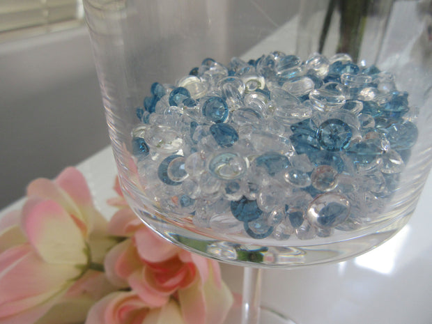 3000 Mixed Size Teal Blue/Clear Acrylic Diamond Gems, Raindrop beads Vase Fillers Table Scatters(4.5mm, 6mm, 7mm)