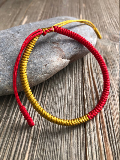 Lucky String Bracelet, Tibetan Buddhist Lucky Knots Bracelet - Red/Gold for Protection And Prospertiy