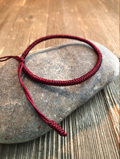 Lucky String Bracelet, Tibetan Buddhist Lucky Knots Bracelet - Dark Red For Protection Courage