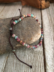 Jasper precious stones Bracelet, adjustable cord chakra braclet, Good Luck bracelet, Mandala bracelet, Meditation bracelet
