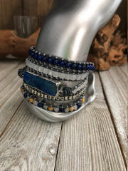 Lapis Lazuli and Mix Stones 5 wrap leather Bracelet, Boho wrap leather bracelet, Good Luck bracelet, Bohemian Bracelet