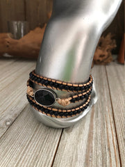 Blue sandstone semi precious stones, 3 wrap Bracelet, Boho beaded wrap bracelet, Yoga meditation bracelet, Bohemian Bracelet