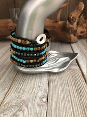 Five wrap leather bracelet turquoise, jasper semi precious stones, Boho wrap bracelet, Yoga meditation bracelet, Bohemian Bracelet