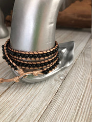 Obsidian semi precious stone 3 wrap bracelet,  Boho wrap bracelet, Yoga meditation bracelet, Bohemian Bracelet