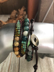 Indian Agate 3 wrap leather bracelet,  Boho wrap bracelet, Yoga meditation bracelet, Bohemian Bracelet
