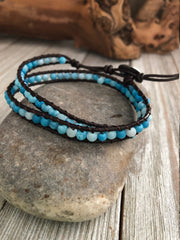 Double wrap blue pumice lava stone  Boho wrap bracelet, Yoga meditation bracelet, Bohemian Bracelet