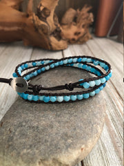 Double wrap blue pumice lava stone  Boho wrap bracelet, Yoga meditation bracelet, Bohemian Bracelet